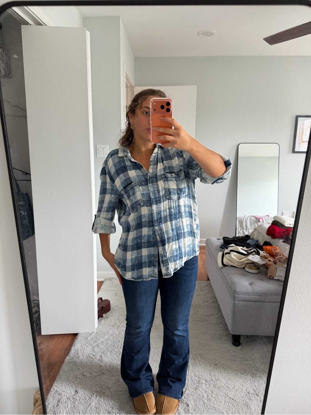 Vintage Havana Blue & White Plaid Button-Front Shirt